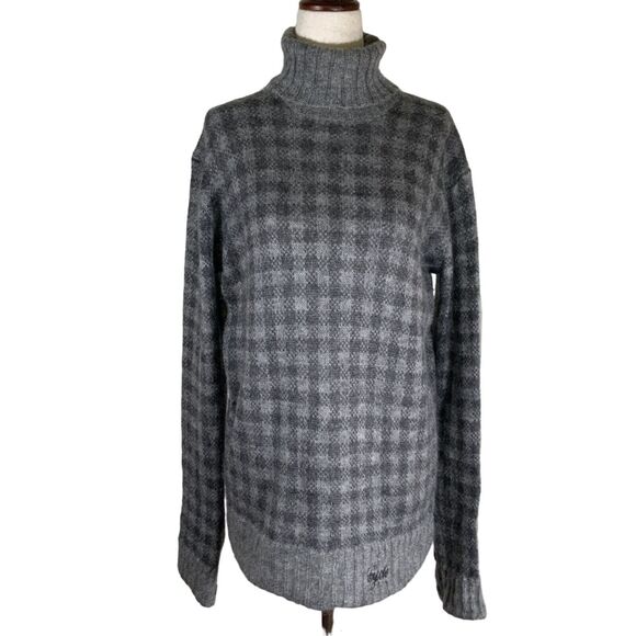 STELLA MCCARTNEY Womens Gray Plaid Wool Alpaca Turtleneck Sweater XS